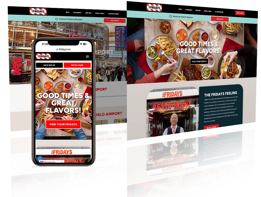 Website Mockup van TGI Fridays in Noorwegen