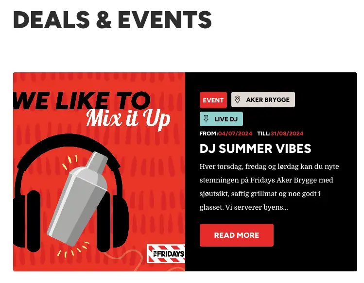 TGI Fridays website template wordpress events